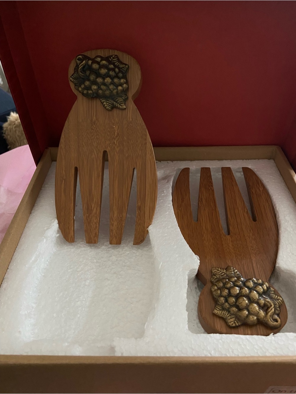 Michael Healy Wood & Brass Grape Salad Serving Utensils – Vintage 2001
